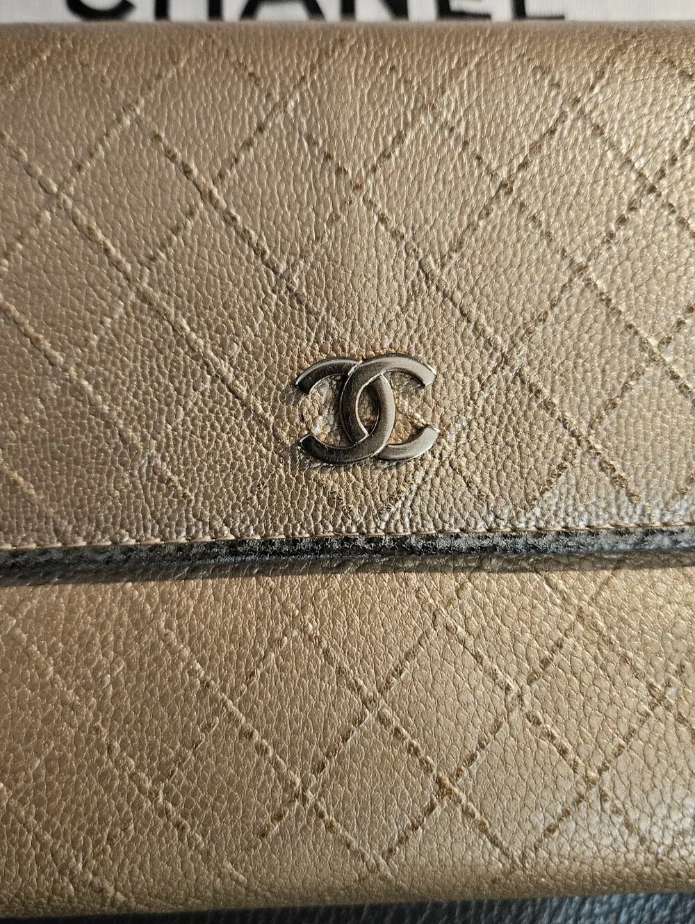CHANEL Metallic Gold Quilted Leather Wallet